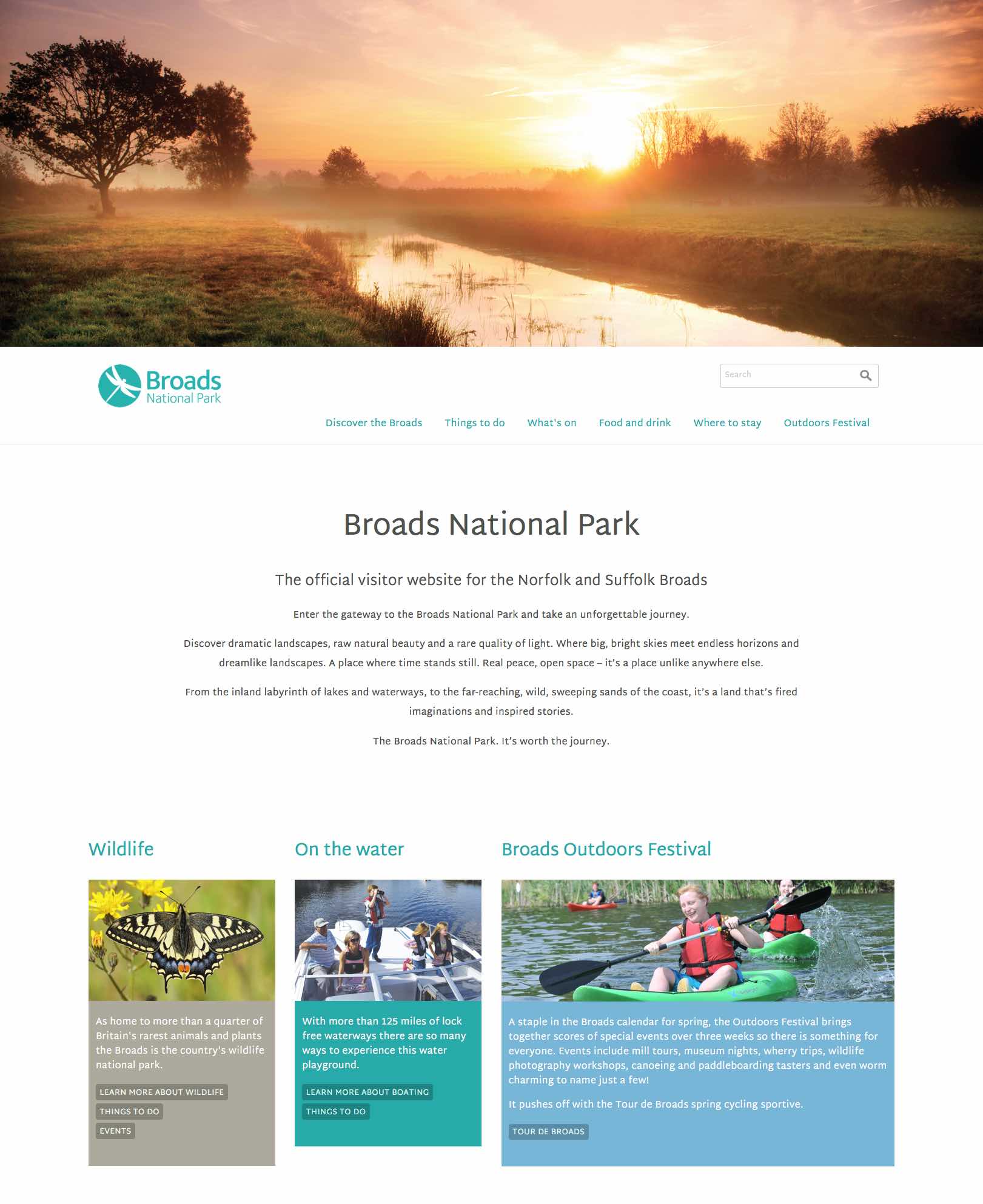 Screenshot of the Visit the Broads homepage